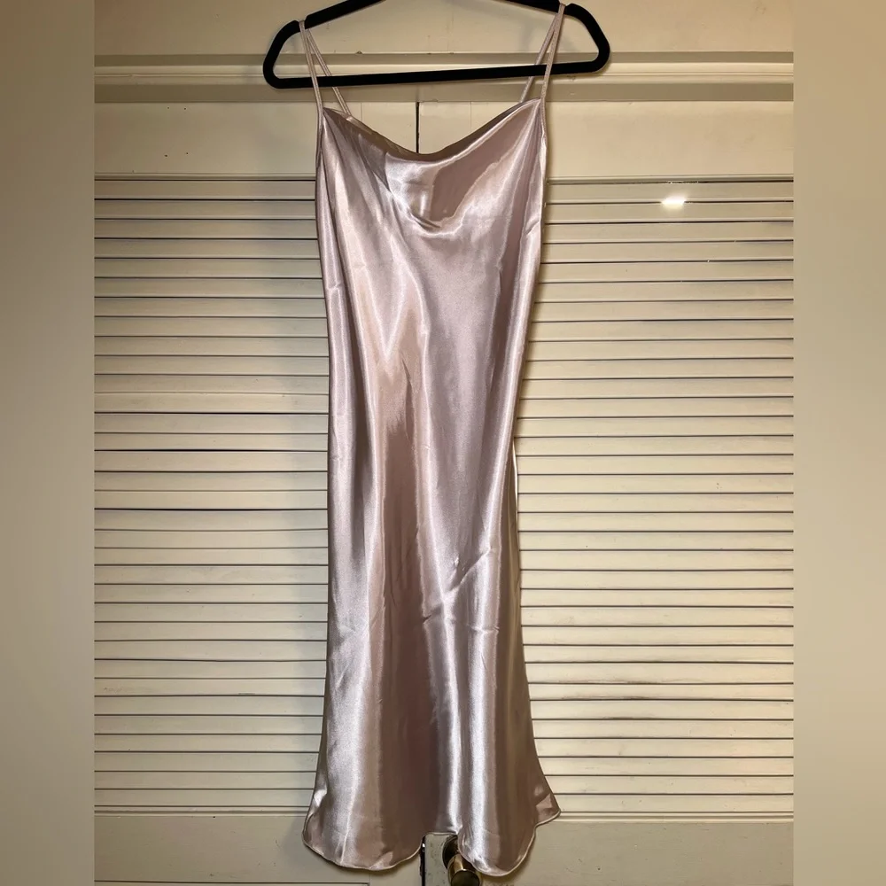 Vintage 90s Bebe Satin Cowl Midi Slip Dress, size XS, Minimalist RetroGlam NYE - Picture 8 of 9
